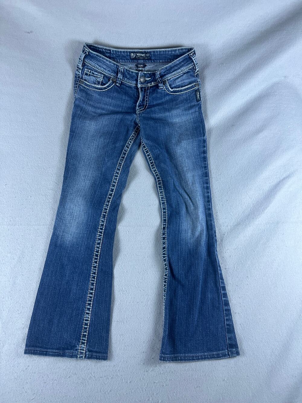 Silver Jeans Co Womens 27x32 Blue Suki Bootcut Low Rise Embellished Western Y2K